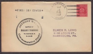 1929 Battle of Fallen Timbers Sc 680-1 official Post Office cachet Waterville OH - Picture 1 of 1