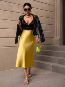 Women High Waisted Skirt Silk Satin Skirts A-Line Elegant Skirts Skirt New - Picture 1 of 43