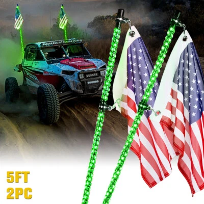 2X 5ft LED Spiral Whip Chasing Green Lights ATV UTV  Polaris Ranger Flagpole - Image 1 of 4