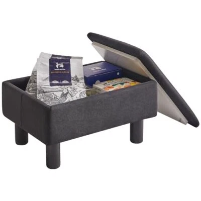  Taburete reposapiés otomano de almacenamiento con tela de lino, rectangular, almacenamiento negro Foto 1 de 4