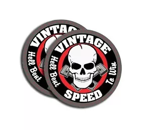 Vintage Speed Skull HELL BENT TO WIN  2" Round Decal Stickers 4 PACK  2"  768 - Picture 1 of 1