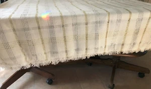 Vintage 59"x98" Rechteck Tischdecke Servietten Gewebt Metallic Silber Gold Elfenbein - Bild 1 von 6