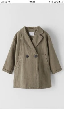 Zara Linen Coat Double-breasted Size 7 Girl - Image 1 of 2