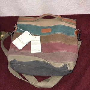 Canvas Handbag SNUG STAR Multi-Color Striped Lattice Cross Body Shoulder Purse - Picture 1 of 5
