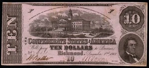 1862 10 $ CROSS CUT CANCELED Confederate States of America RICHMOND, VA Note! - Bild 1 von 2