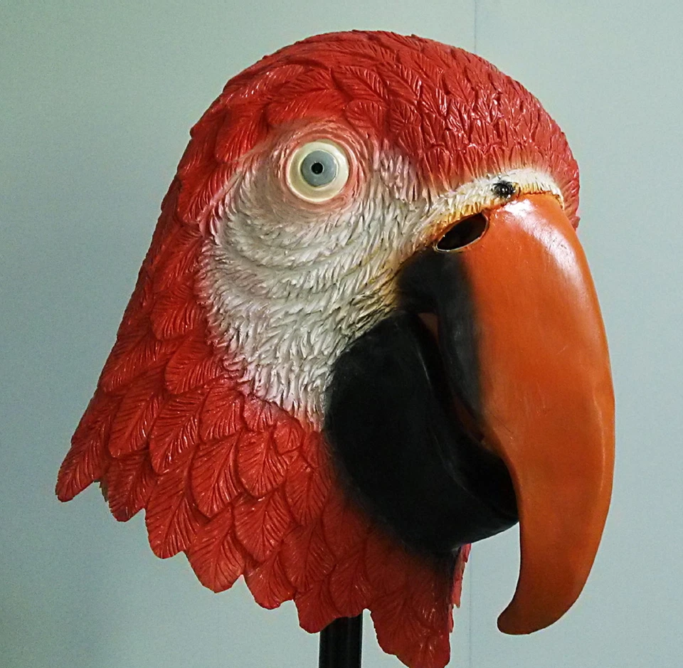 Red Parrot Mask Latex Overhead Animal Fancy Dress Halloween Bird Costume - Image 1 of 1