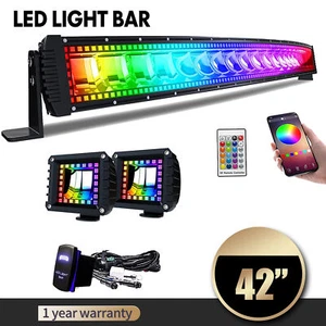 Curved 42inch 420W Spot Flood Combo RGB Halo Led Work Light Bar Offroad Lamp - Picture 1 of 10