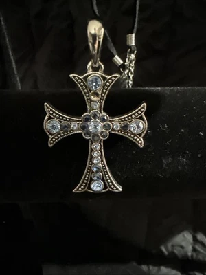 Lia Sophia Blue Cross Beautiful Gem Fell Out But Included Hardly Worn + Earrings - Image 1 of 4