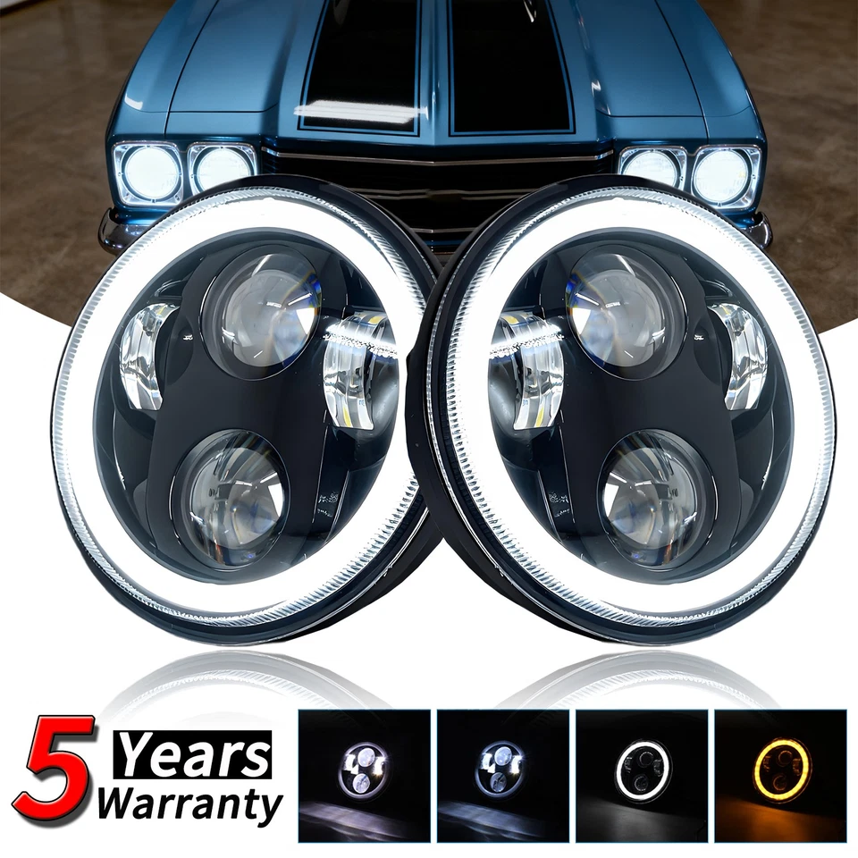 For BMW 733i 1978-1984Pair 5.75" LED Headlights Hi/Lo Beam w/DRL 48000LM 6500K - Image 1 of 4