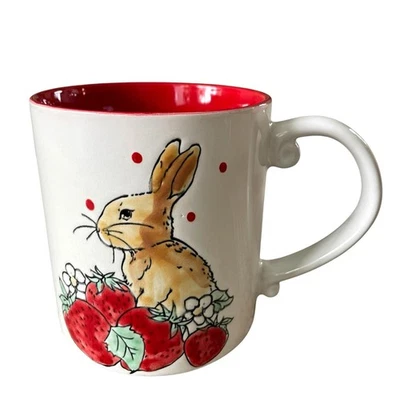 Spectrum Designz Bunny Rabbit Coffee Mug Spring Easter Strawberry Stoneware NEW - Image 1 of 4