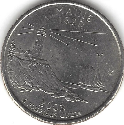 2003-P, 25 cent, Maine, Washington, 50 States (US COIN, MONEY, COLLECTIBLE) - Image 1 of 2
