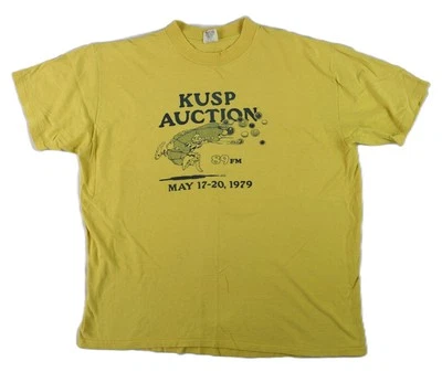 VTG 1979 USA Adult XL KUSP Auction 89 FM Yellow Clown Marbles T-Shirt - Изображение 1 из 4