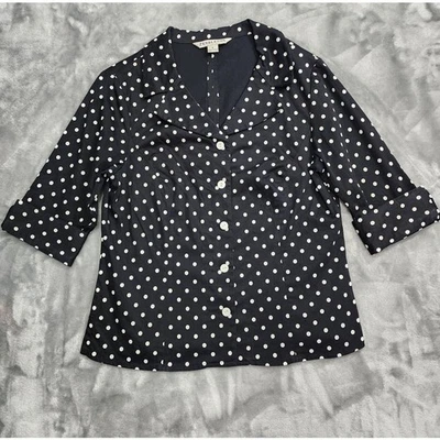 Vintage 90s Pendleton Top Womens S Black White Polka Dot 3/4 Sleeve Button Up - Image 1 of 4