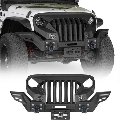 For Jeep Wrangler JK 07-18 Front Bumper Grille w/Winch Plate & Lights & D-Rings - Image 1 of 4