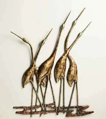 Crane Quintet Wall Art Sculpture Metal Heron Bird Gold Bronze Coastal Wildlife - Image 1 of 3