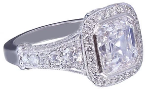 18 Karat Weißgold Asscher-Schliff Diamant Einfassung Verlobungsring 3,30 kt H-VS2 EGL USA - Bild 1 von 12