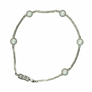 Dick Wicks Magnetic Classic Cable Link Bracelet with Small White Pearl - Picture 1 of 4