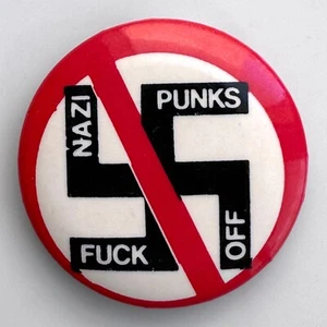 Vintage 1981 Nazi Punks F off pin Anti-Racist badge 1" button Dead Kennedys - Picture 1 of 2