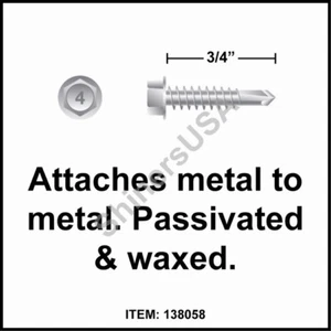 (4000) Self Drilling 410 Stainless Screw 12-14x3/4 TEK 3 Hex Washer Head 138058 - Picture 1 of 1