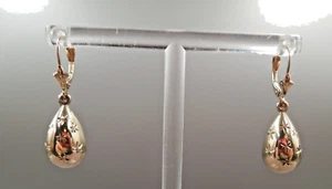 14k Yellow Gold Diamond Cut Stardust Teardrop Leverback Drop Dangle Earrings - Picture 1 of 5