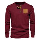 Casual Button V Neck Henley Tops Shirts Men's Slim Pullover Tee Blouse