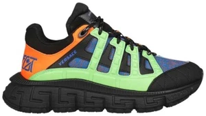 Size 13 US (NEW) VERSACE - TRIGRECA *La Greca* Nero + Black Saphire + Neon Green - Picture 1 of 5