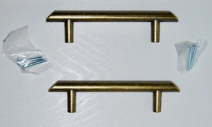 NWOB Set of 2 Antique Brass 3-3/4 in T-Bar Cabinet Pulls - Picture 1 of 4