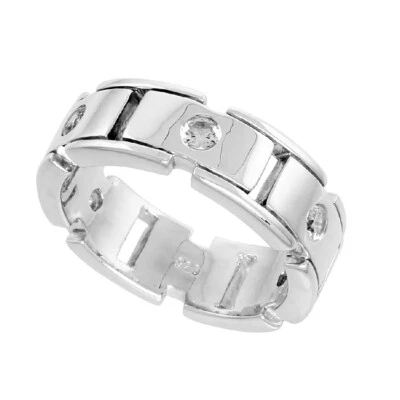 Uomo Argento Sterling Anello W/Brillante Taglio Zircone Cubico Pietre - Immagine 1 di 2