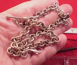 RETRO 16 7/8 INCH STERLING SILVER POCKET WATCH CHAIN NECKLACE 7MM LINKS 48 GRAMS - Picture 1 of 5