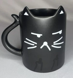 Sassy Cat Kitten Face Head With Ears And Tail Handle Coffee Mug Black Ceramic - Picture 1 of 7
