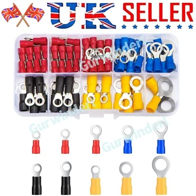 102Pcs Insulated Ring Terminals Electrical Crimp Connector Cable Eyelet Terminal - Image 1 of 4