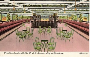Postal de colección c1908 VENECIANO JARDÍN BUFFET vapor ciudad de Cleveland línea D&C - Imagen 1 de 2