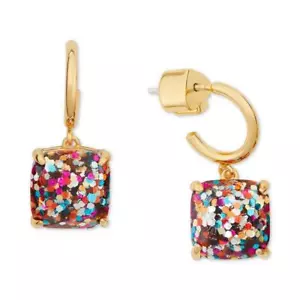 NWT Kate Spade Mini Square Glitter Huggies Earrings $38 Multi Color - Picture 1 of 6