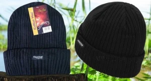 Men's Black Winter Warm Thermal Chunky Rib Turnover Hat One Size - Picture 1 of 6
