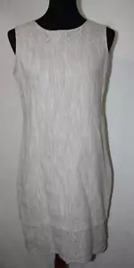 Dana Buchman Sz 8 Oatmeal Linen Blend Sleeveless Dress Eyelet Shoulder & Hem - Picture 1 of 6