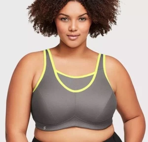 Glamorise 1066 No Bounce Wirefree Camisole Sports Bra Gray/Fl.Yellow Size 42F - Picture 1 of 6