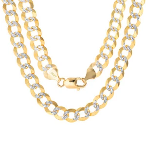 10K Yellow Gold Solid Mens 10mm Diamond Cut Pave Cuban Curb Chain Necklace- 30" - Picture 1 of 10