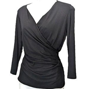 Max Mara Black Knit Top Small Faux Wrap Long Sleeve V-neck Leisure Renoir - Picture 1 of 17