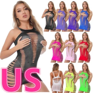 FEESHOW Woman's Fishnet Dress Hollow Out See-through Dress Chemise AU - Picture 1 of 77