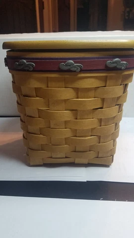 Longaberger Red Hat Tall Tissue Basket with Lid, Signed & Dated Cover