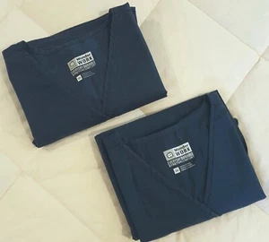 Pair Dark Teal Wonder Work Wink 3X Scrub Tops Unisex SS, Mock Wrap, V-Neck - Picture 1 of 6