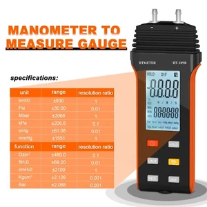 HVAC Digital Manometer Gas-Differenzdruckmesser Luftdruckmesser Doppelanschluss - Bild 1 von 8