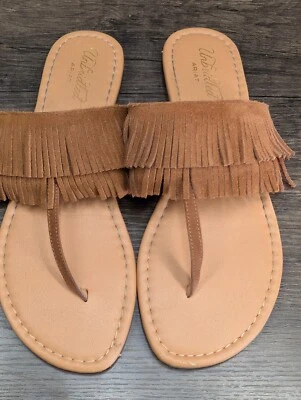 Sandalias de Tanga Ariat Desenfrenadas Stella Cuero Marrón Flecos Talla 8.5 Foto 1 de 4