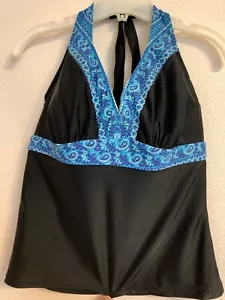 Athleta Halter Swim Top Black With Blue Paisley Print Swimsuit 38D/DD - Picture 1 of 4