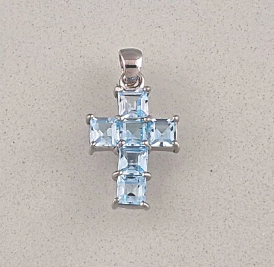 9923306 Rimorchio Topazio Blu Croce L 2,5 CM 925er Argento - Immagine 1 di 2