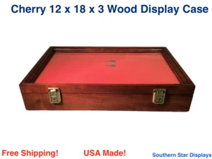 Cherry Wood Display Case 12 x 18 x 3 for Arrowheads Knifes Collectibles & More - Picture 1 of 3