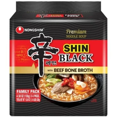Nongshim Spicy Pot-au-feu Flavor Shin Black Noodle Soup, 4.58 oz, (Pack of 4)