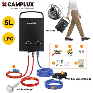CAMPLUX 5L Gasdurchlauferhitzer mit 4,3L Wasserpumpe LPG Camping Dusche RV Reise - Bild 1 von 11