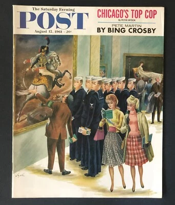 1961 Saturday Evening Post Sailors Eying Pretty Girls Louvre Museum France Vtg Foto 1 de 4