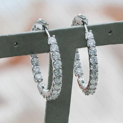 1.76Ctw Round Cut Moissanite Hoop Dangle Women's Earring 14K White Gold Plated - Image 1 of 4